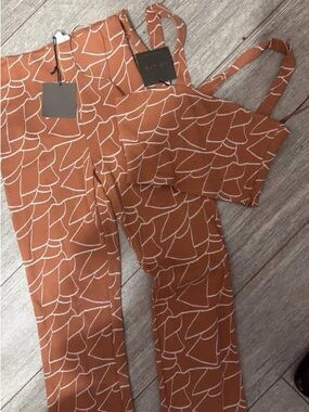 LeLis Rust Printed Wide-Leg Jumpsuit